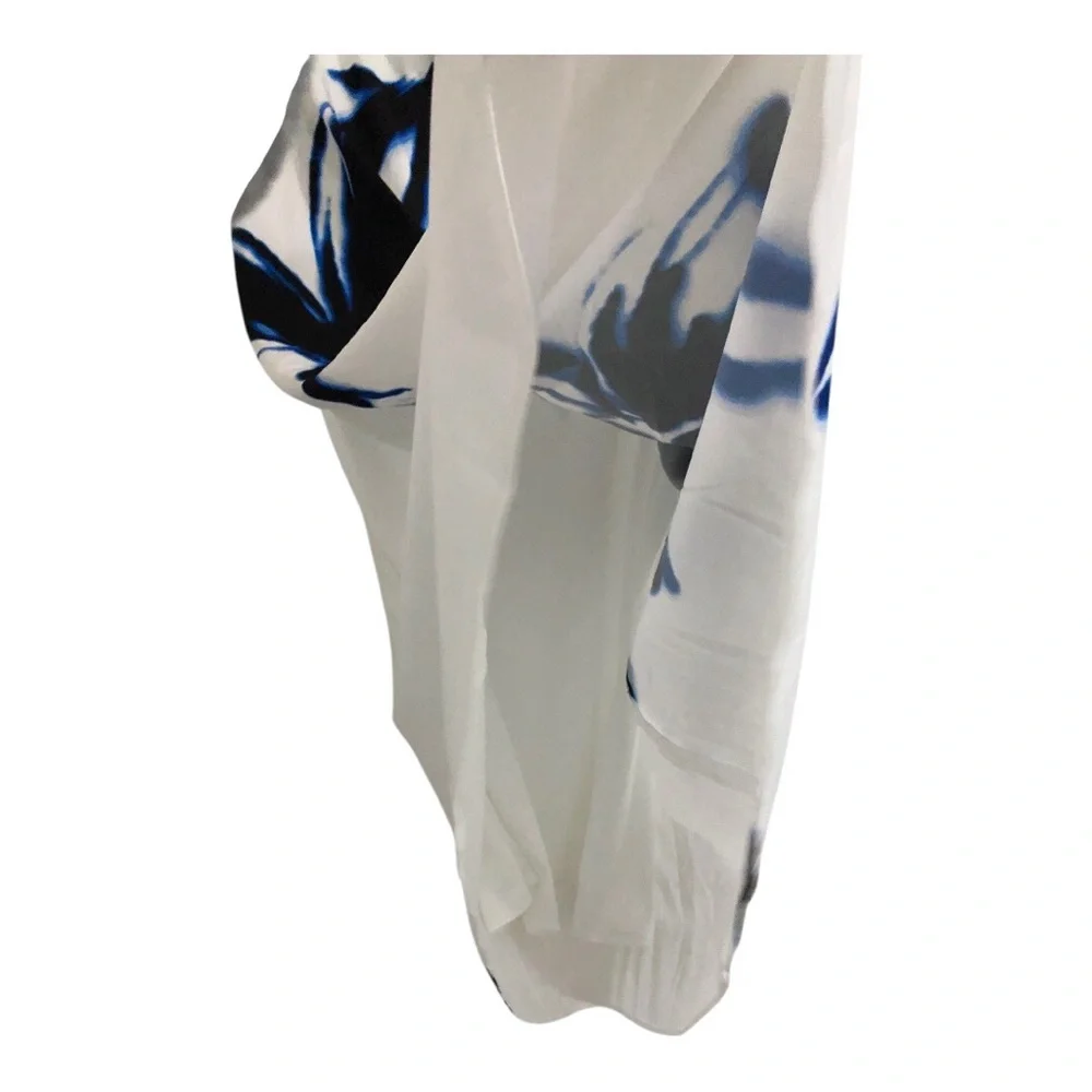 Anne Klein white dark blue fade floral bias cut swing a-line‎ skirt size large